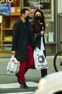 Katie Holmes in a Brown Leather Coat