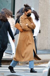 Katie Holmes in a Tan Coat