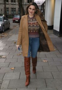 Kelly Brook in a Tan Coat