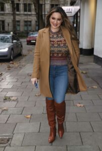 Kelly Brook in a Tan Coat