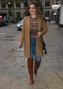 Kelly Brook in a Tan Coat