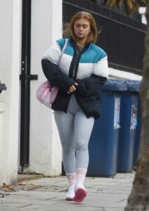 Maisie Smith in a Grey Leggings