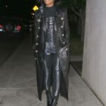 Meagan Good in a Black Leather Coat Enjoys a Romantic Date Night at Catch LA in West Hollywood 10/31/2020