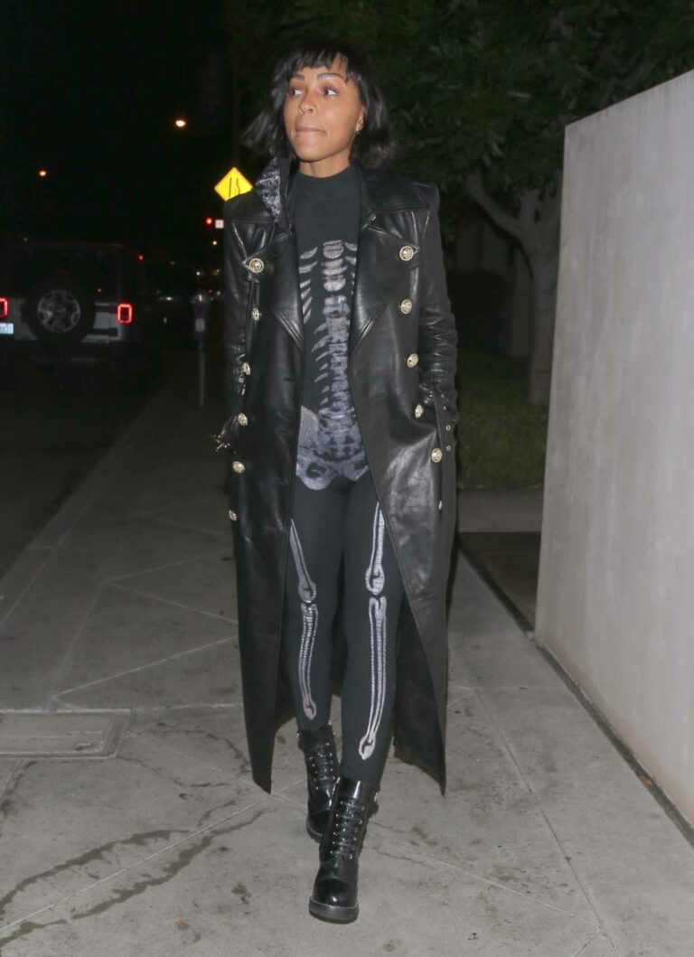 Meagan Good in a Black Leather Coat Enjoys a Romantic Date Night at