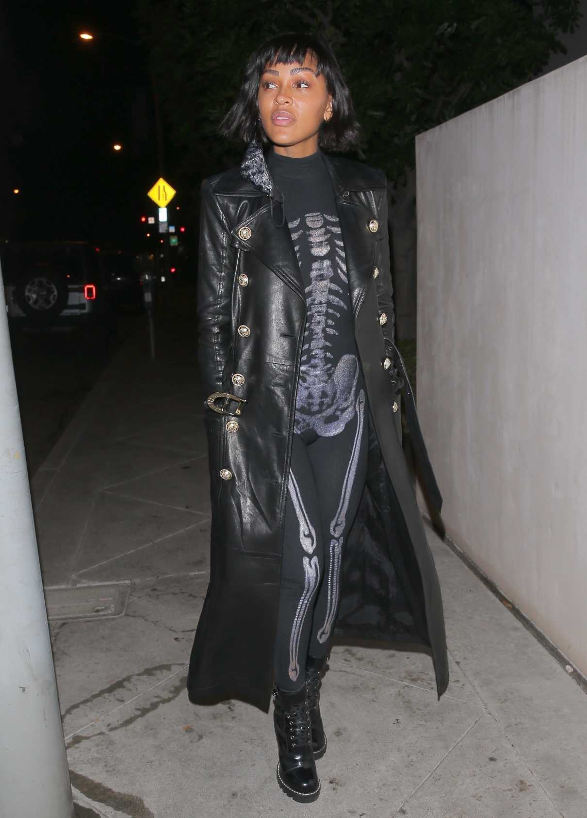 Meagan Good in a Black Leather Coat