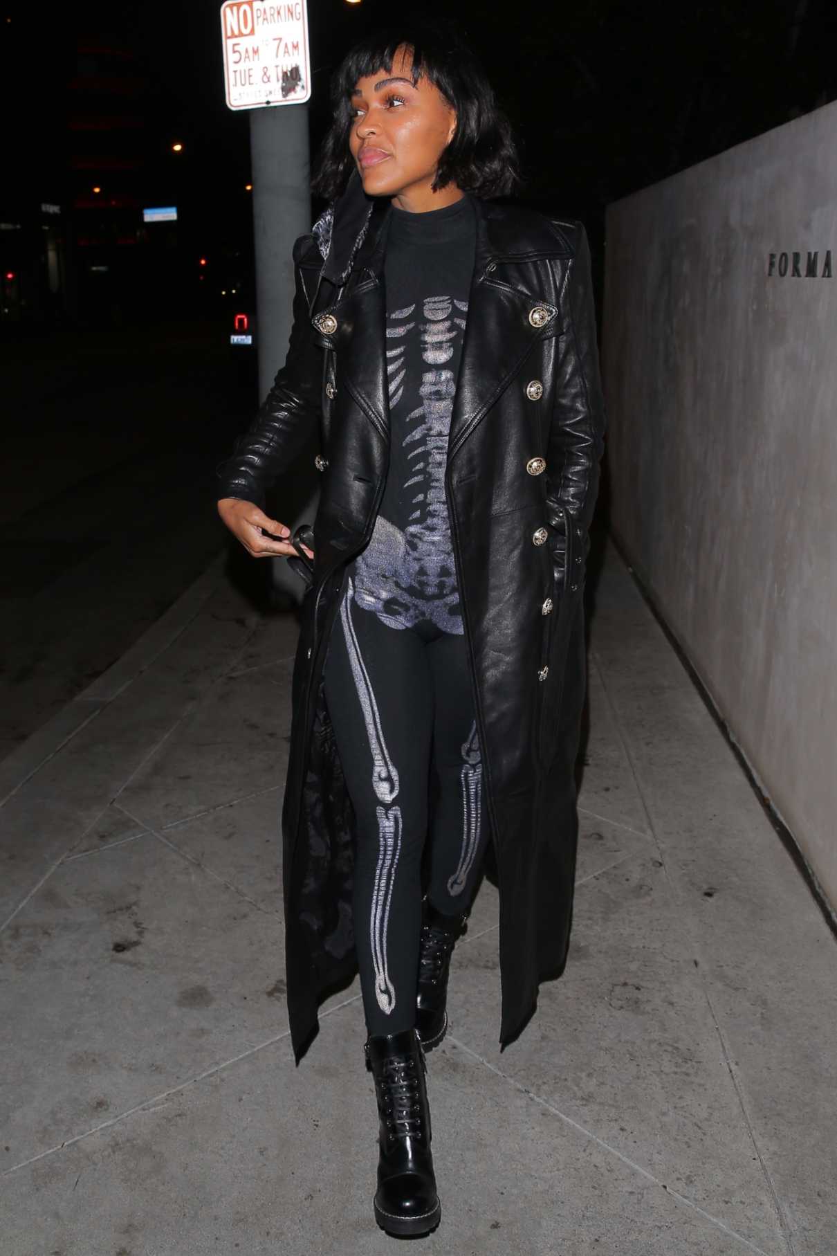 Meagan Good in a Black Leather Coat