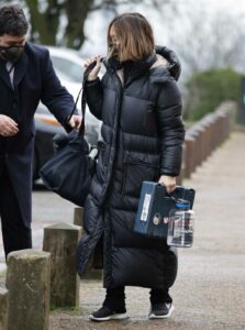 Myleene Klass in a Black Puffer Coat