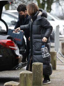 Myleene Klass in a Black Puffer Coat