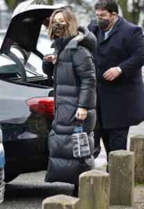 Myleene Klass in a Black Puffer Coat