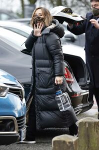 Myleene Klass in a Black Puffer Coat