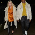 Nicola Adams in a Black Striped Pants Heads to Dinner Out with Ella Baig in Mayfair, London 11/04/2020