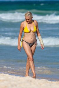 Rose McGowan in a Yellow Bikini