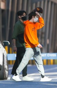 Timothee Chalamet in an Orange Hoodie