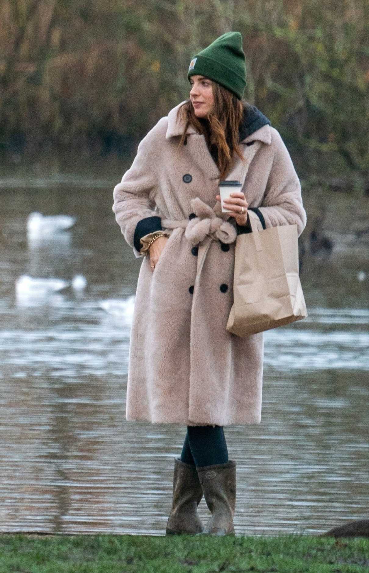 Alexandra Felstead in a Beige Fur Coat