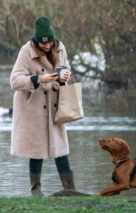 Alexandra Felstead in a Beige Fur Coat