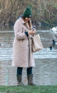 Alexandra Felstead in a Beige Fur Coat