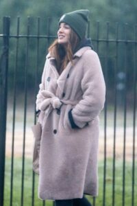 Alexandra Felstead in a Beige Fur Coat