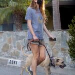 Anna Osceola in a Grey Tee Walks Her Dog in Los Feliz 11/30/2020