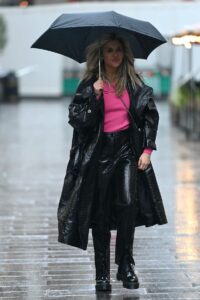 Ashley Roberts in a Black Leather Trench Coat