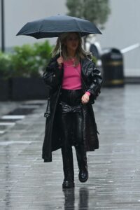 Ashley Roberts in a Black Leather Trench Coat