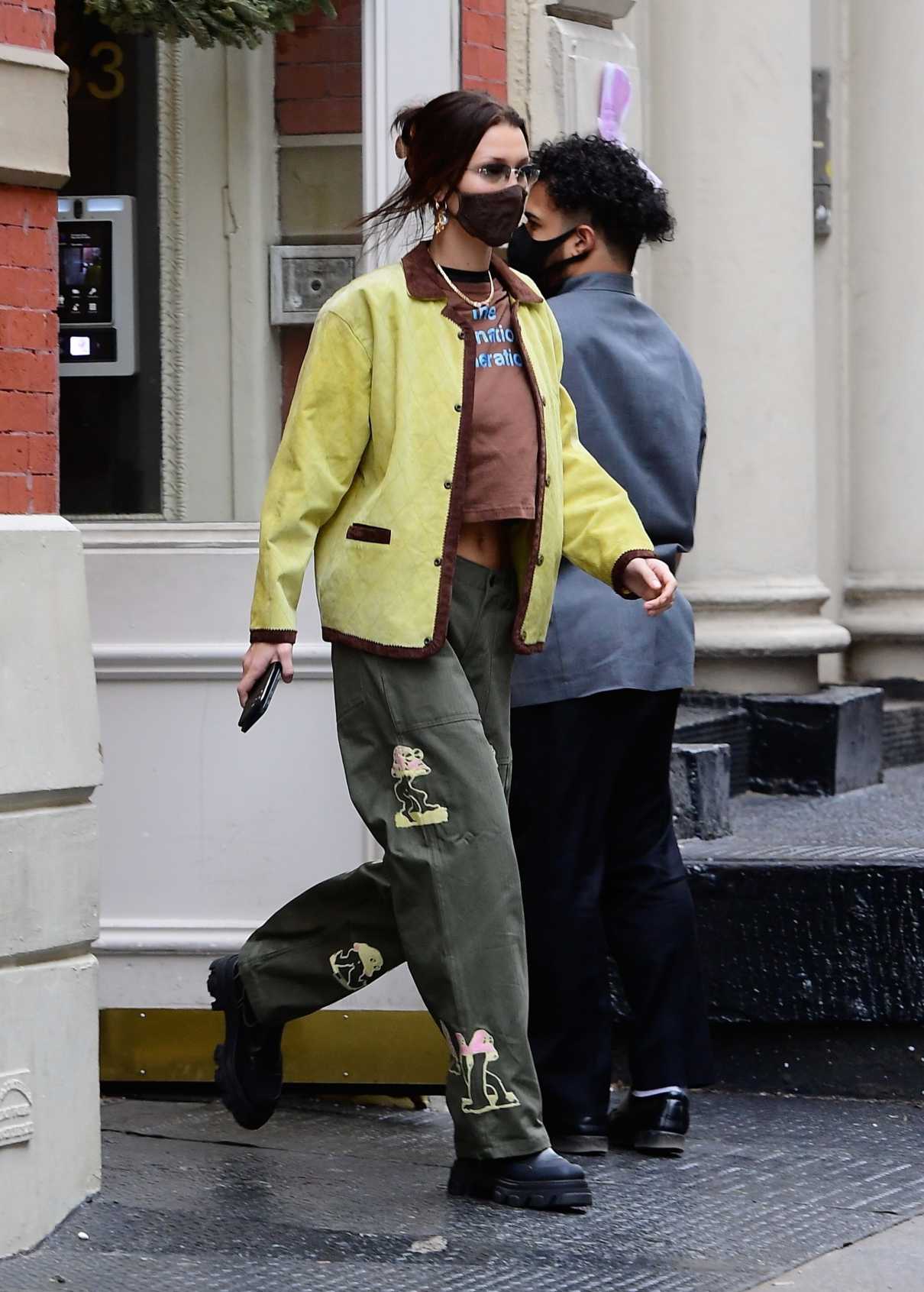 Bella Hadid in an Olive Pants