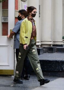 Bella Hadid in an Olive Pants