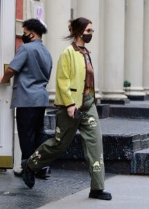 Bella Hadid in an Olive Pants