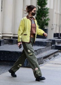 Bella Hadid in an Olive Pants