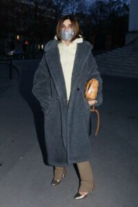 Carine Roitfeld in a Grey Fur Coat