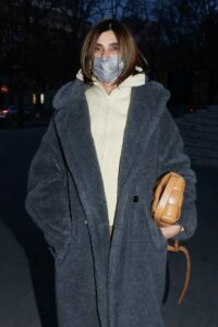Carine Roitfeld in a Grey Fur Coat