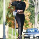 Elisabetta Canalis in a Black Outfit Utilized Kangaroo Jumps for a Workout in Beverly Hills 12/26/2020