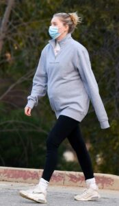 Elsa Hosk in a Grey Sweatshirt
