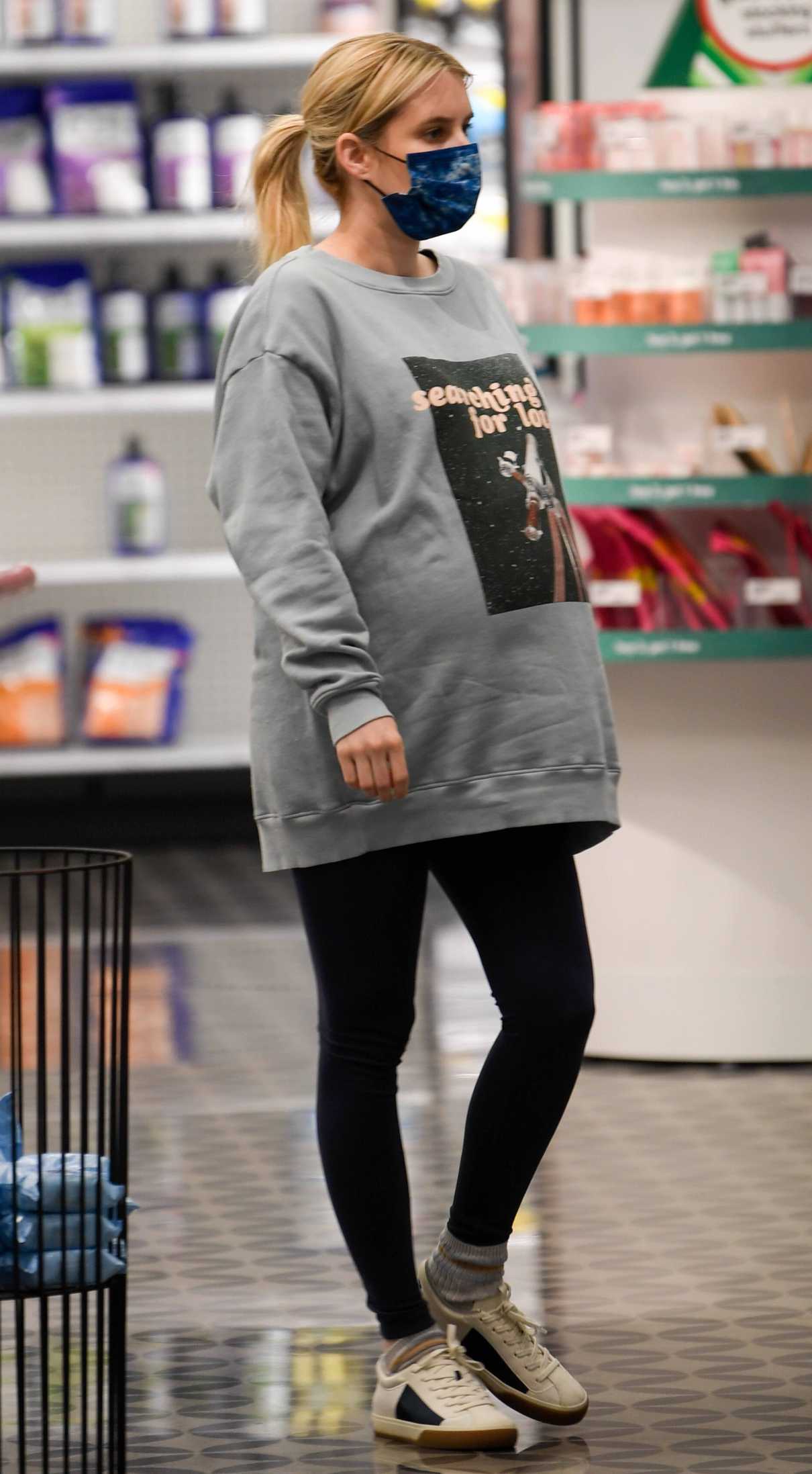 Emma Roberts in a Grey Sweatshirt