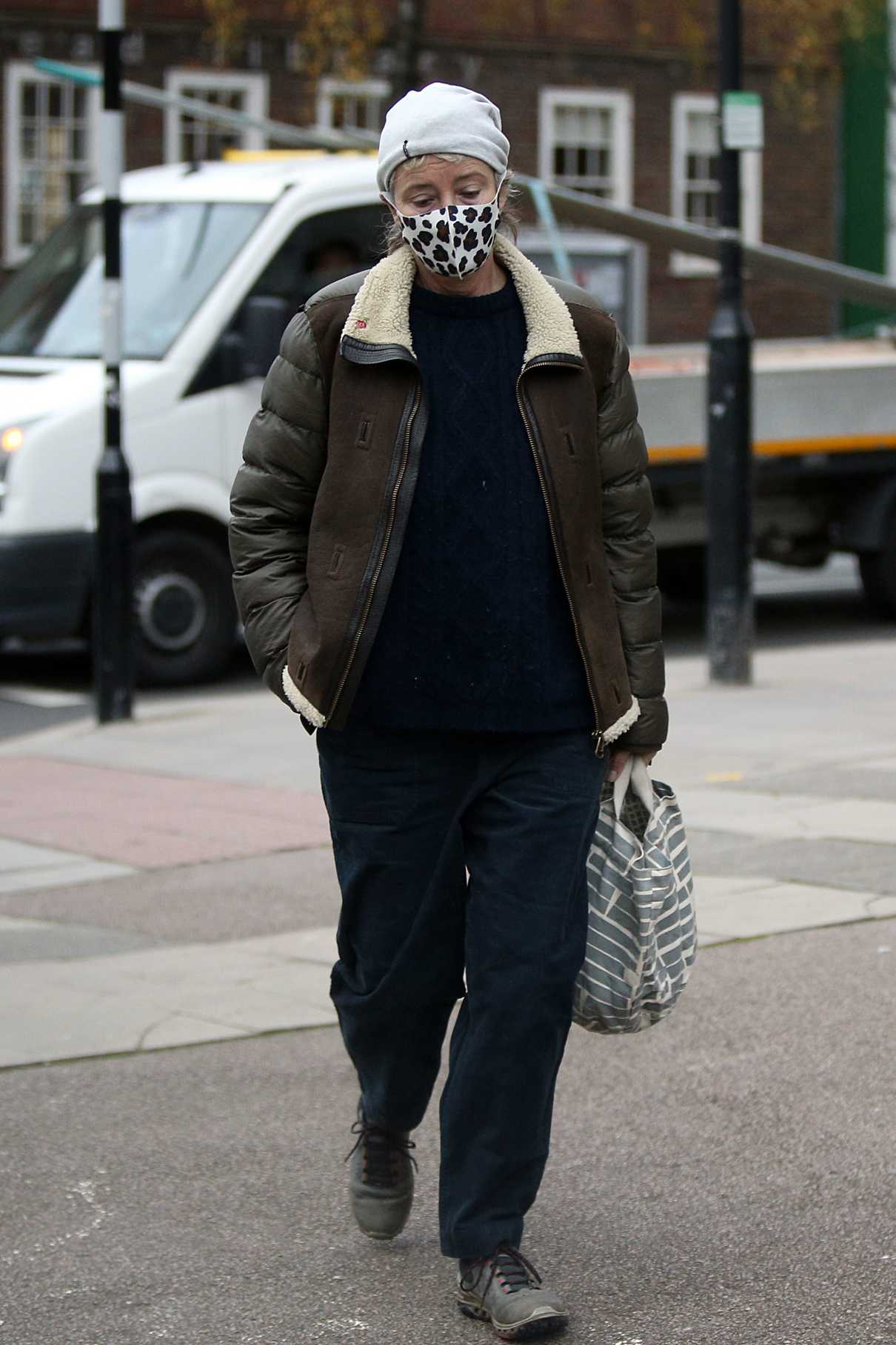 Emma Thompson in a Grey Knit Hat