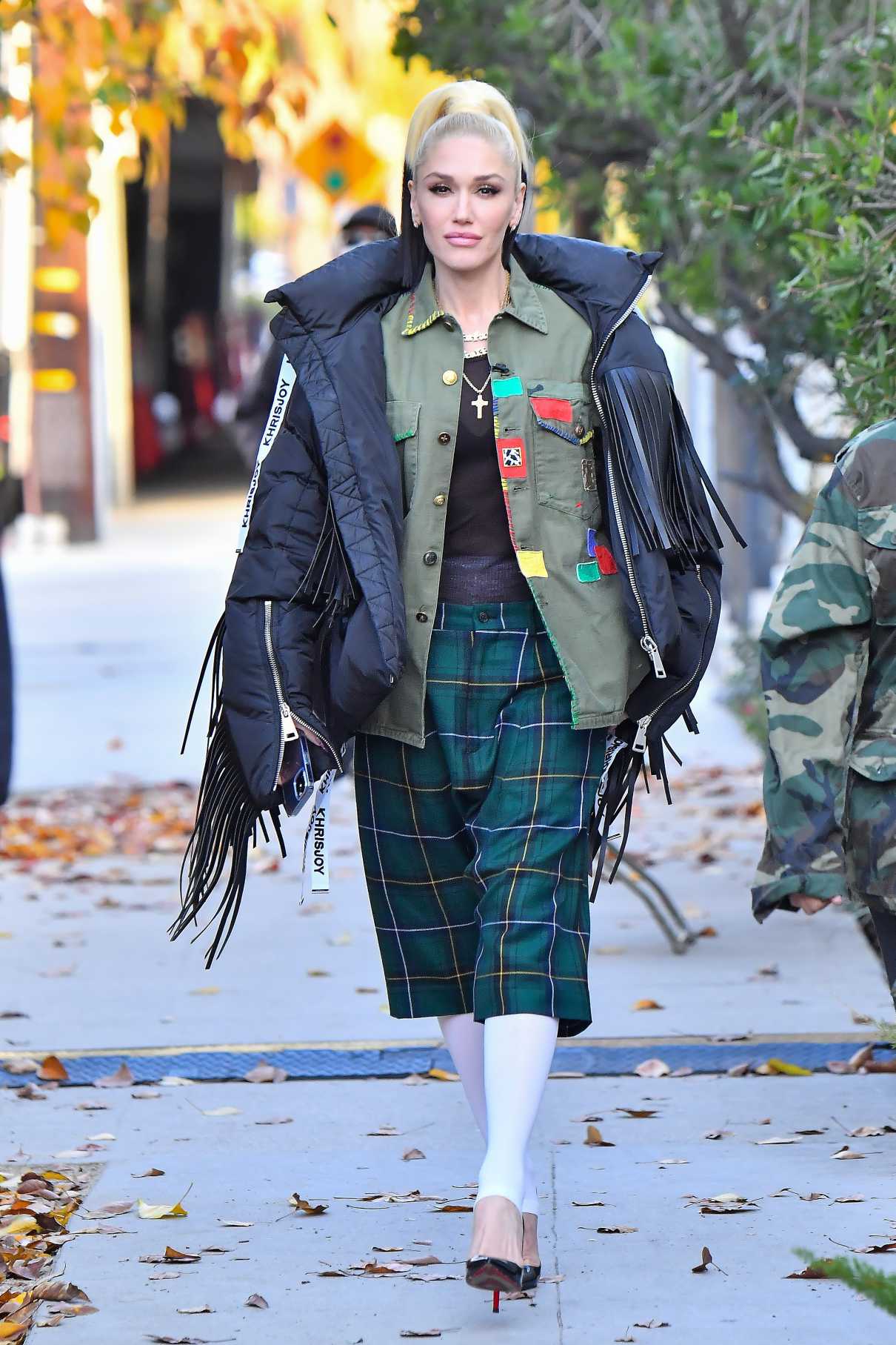 Gwen Stefani in a Green Plaid Shorts