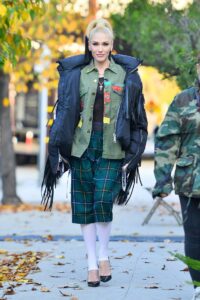 Gwen Stefani in a Green Plaid Shorts