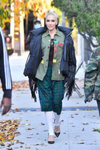 Gwen Stefani in a Green Plaid Shorts