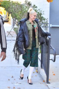 Gwen Stefani in a Green Plaid Shorts