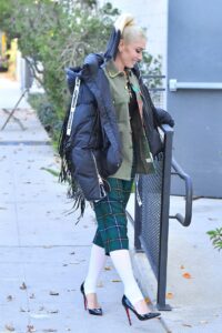 Gwen Stefani in a Green Plaid Shorts