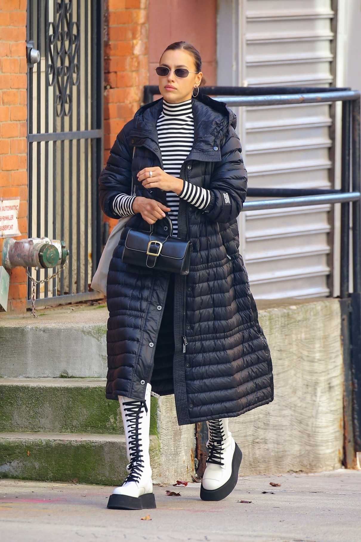 Irina Shayk in a Striped Turtleneck