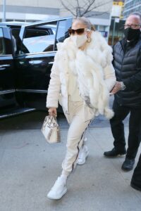 Jennifer Lopez in a Beige Puffer Jacket