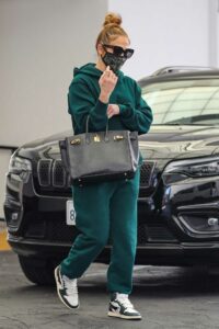 Jennifer Lopez in a Green Sweatsuit