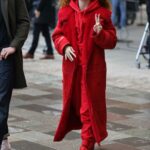 Jess Glynne in a Red Coat Arrives at This Morning Show in London 12/15/2020