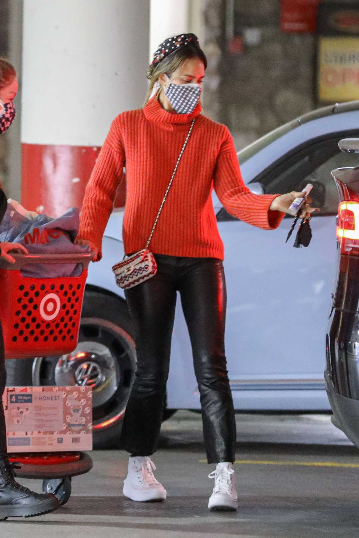 Jessica Alba in a Red Sweater Goes Christmas Shopping at Target in ...