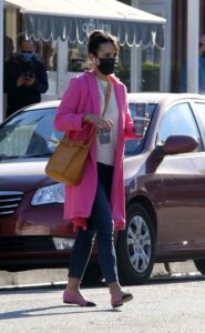 Jordana Brewster in a Pink Coat