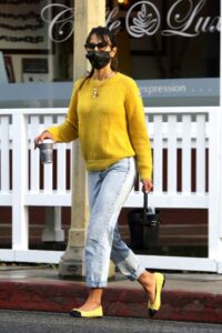 Jordana Brewster in a Yellow Moncler Sweater