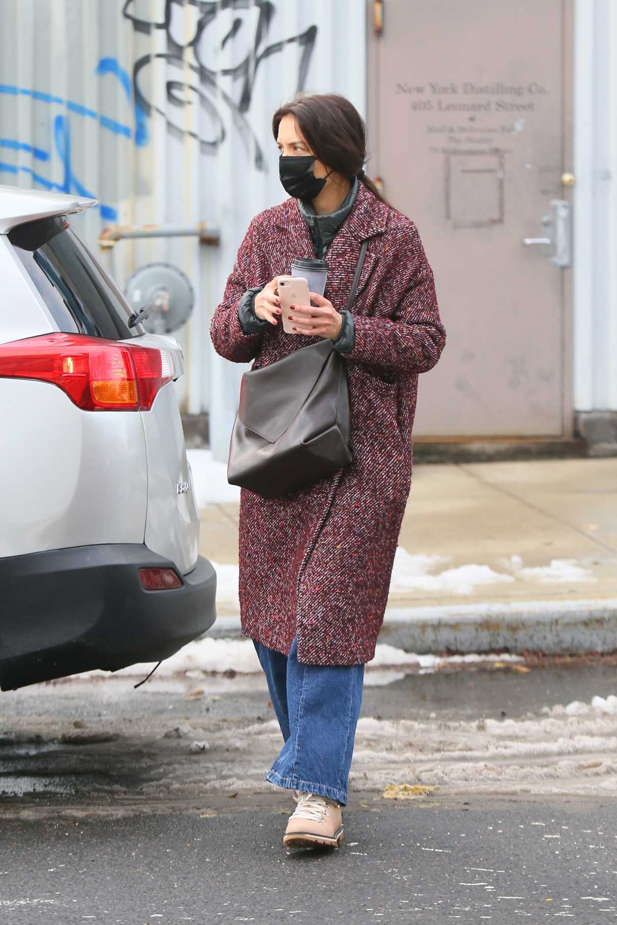 Katie Holmes in a Black Protective Mask