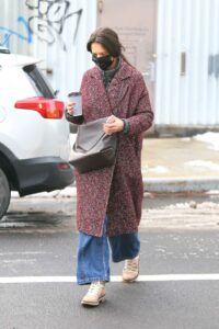 Katie Holmes in a Black Protective Mask