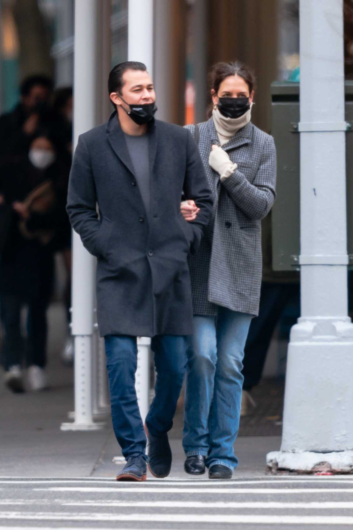 Katie Holmes in a Black Protective Mask