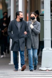 Katie Holmes in a Black Protective Mask